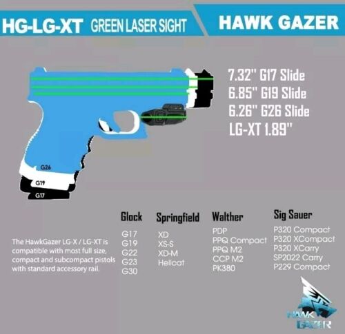 Hawk Gazer LG-XL Rechargeable Green Laser Sight for Subcompact Pistols & Handgun